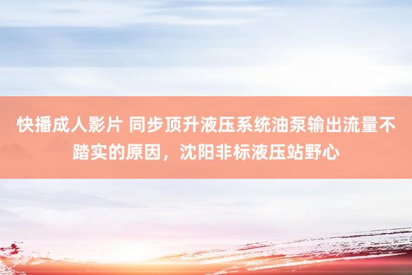 快播成人影片 同步顶升液压系统油泵输出流量不踏实的原因，沈阳非标液压站野心